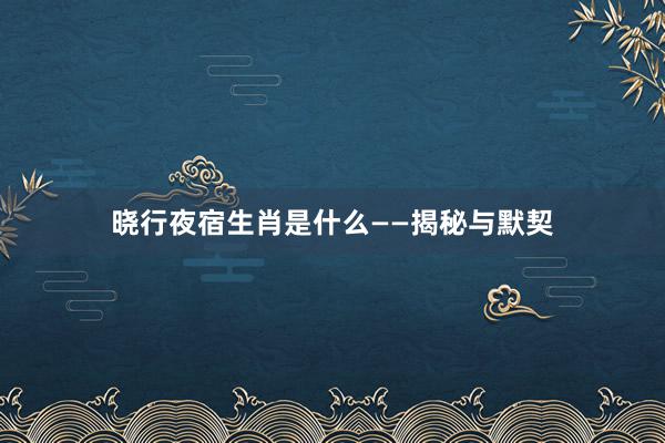 晓行夜宿生肖是什么——揭秘与默契